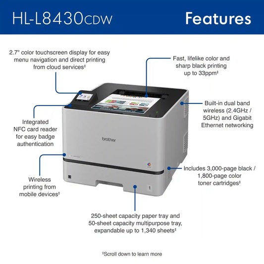 Brother HL-L8430CDW Business Wireless Color Laser Printer with Duplex Printing