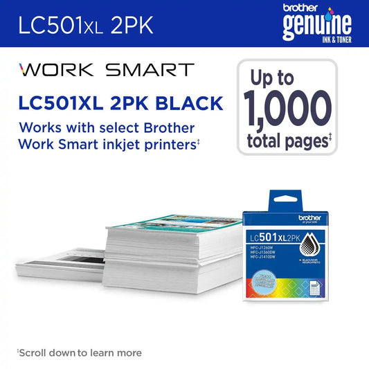Brother Genuine LC501XL2PKS Twin Pack High Yield Black Ink Cartridges