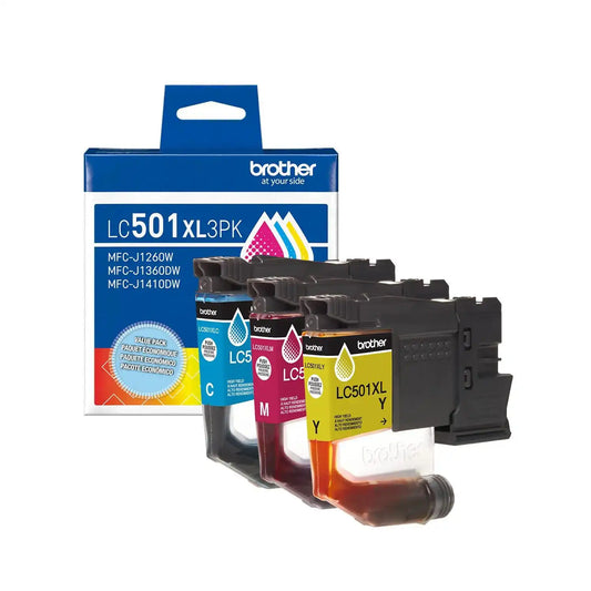 Brother Genuine LC501XL3PKS 3-Pack High Yield Cyan, Magenta, and Yellow Ink Cartridges
