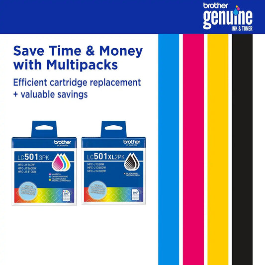 Brother Genuine LC5013PKS 3-Pack Standard Yield Cyan, Magenta and Yellow Ink Cartridges
