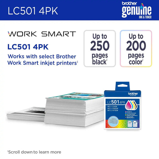 Brother Genuine LC5014PKS 4-Pack Standard Yield Black, Cyan, Magenta and Yellow Ink Cartridges