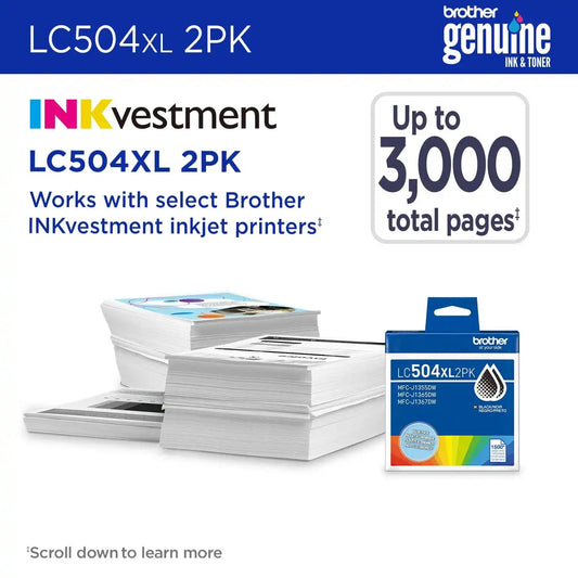Brother Genuine LC504XL2PKS Twin Pack High Yield Black Ink Cartridges