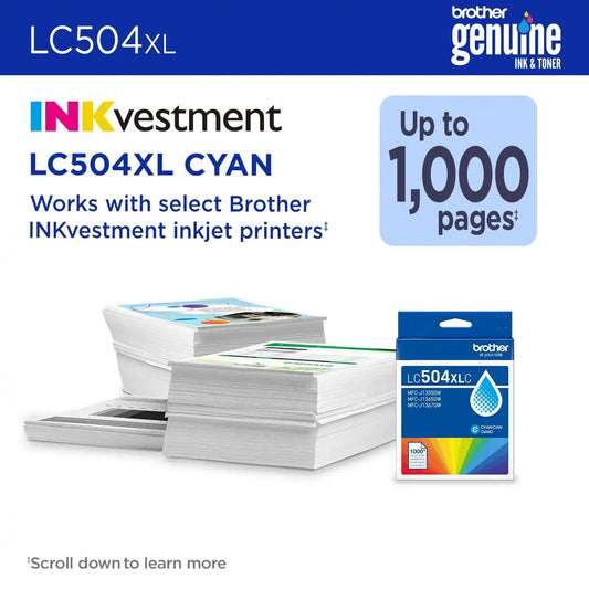 Brother Genuine LC504XLCS High Yield Cyan Ink Cartridge