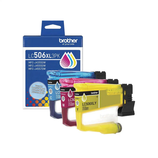 Brother Genuine LC506XL3PKS 3-Pack High Yield Cyan, Magenta, and Yellow Ink Cartridges