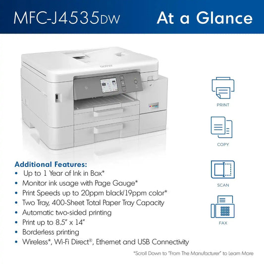 Brother MFC-J4535DW Wireless INKvestment Color Inkjet All-in-One Printer