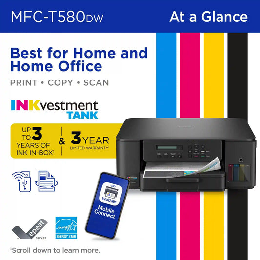 Brother MFC-T580DW Wireless INKvestment Tank Color Inkjet All-in-One Printer with Duplex Printing