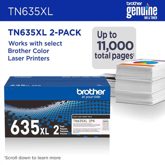 Brother Genuine TN635XL2PK Twin Pack High Yield Black Toner Cartridges